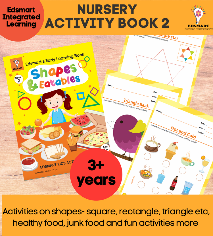 Edsmart Nursery Activity Book 1 for Kids 3 to 5 years old | Activities on Shapes & Eatables like colouring, tracing, using natural materials