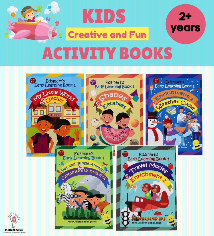 Kids activity book set for 2 years - Set of 5 Interactive and Creative activity books + 1 Alphabet & Numbers flashcard(32 cards)