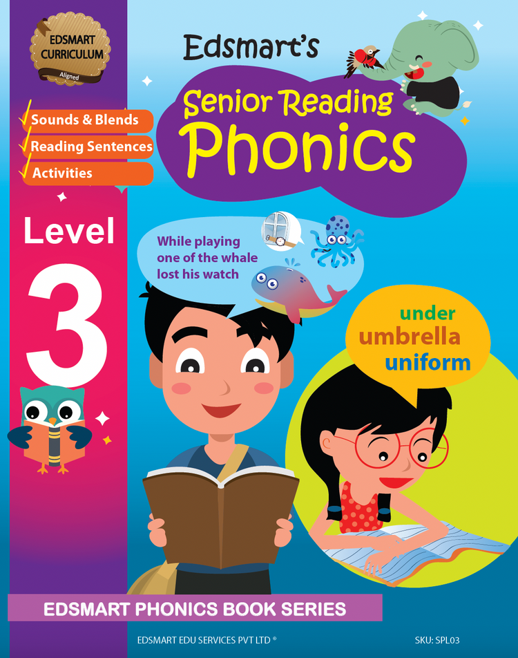 3 Senior KG English Book - UKG English Grammar Book, Phonics Reading Level 3, Cursive Word Writing Book)